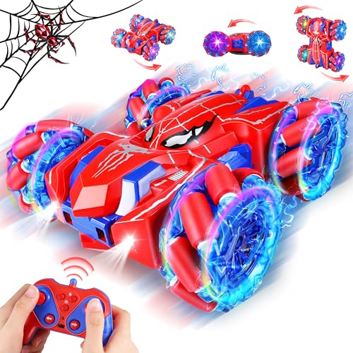 Kssvzz Spider Ferngesteuertes Auto ab 3-10 Jahre, 2.4GHz Doppelseitig RC Auto mit USB-C Wiederaufladbarer Akku/360°-Drehung/Kühles Licht, 4WD RC Car Spielzeug ab 3 4 5 6 7 8 9 Jahre Junge von Kssvzz