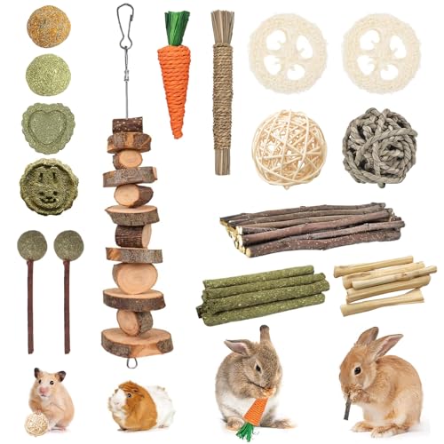 Ksvaye 14 Stile Kaninchen Spielzeug Natürliche Kauspielzeug für Meerschweinchen Hamster Hasen Molarspielzeug, Kleintiere Zubehör Zahnpflege für Häschen Chinchilla Hamster Rennmäuse, Handgefertigt von Ksvaye