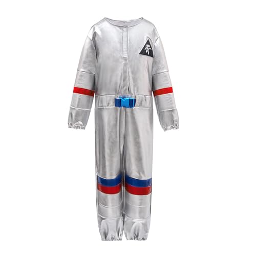 Kswlwccpp Astronauten Kostüm Kind - Fasching Karneval Weltraum Raumfahrer Anzug 110 140 Metallic Overall Ganzkörper Jumpsuit Silvester Outfit Glitzer Astronauten Kostüm von Kswlwccpp