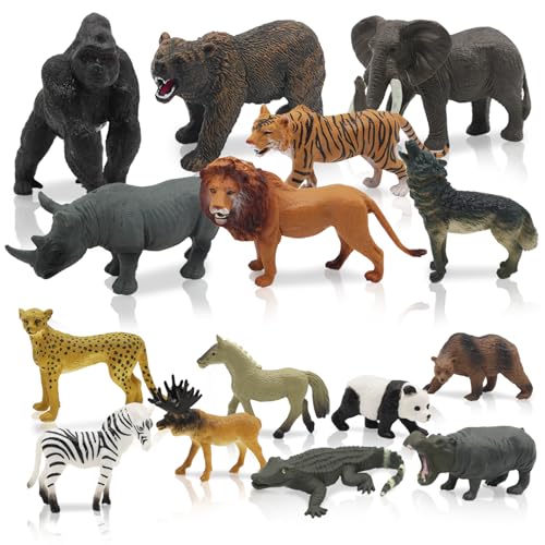 Kujinova 15 Stück Waldtiere Figuren Spielzeug, Miniatur Tiere Figuren, Waldtiere Figuren Set für Kinder, Bauernhof Dschungel Wild für Wald Themen Kuchenaufsätze, Weihnachten Tierfiguren für Kinder von Kujinova