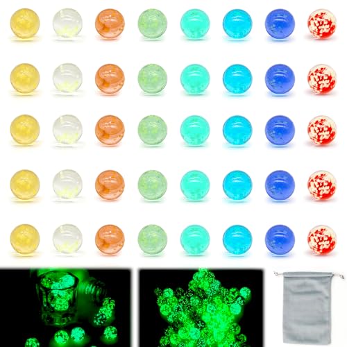 Kujinova 40 Stück Murmeln, Bunte Glasmurmeln Murmelbahn, Glasmurmeln im Dunkeln Leuchten für Marmorbahn-Spiel, Bunte Glasmurmeln für Schachspieler, Retro-Fidget-Spielzeug für Kinder von Kujinova