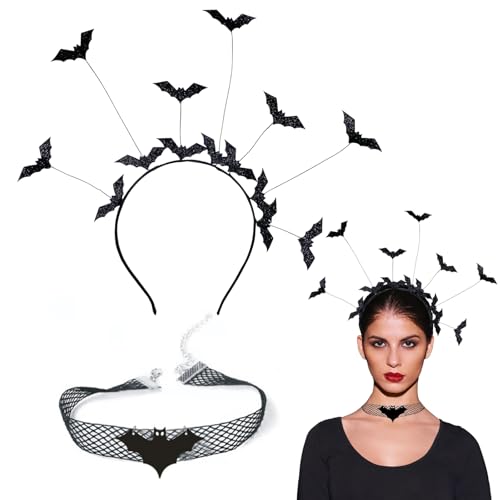 Kujinova Halloween Spinnen Netz Haarreifen, Halloween Haarreifen, Spinne Haarreif mit Halsketten, Halloween Spinne Haarband, Halloween Kostüm Accessoire für Halloween Fasching Party Cosplay (B) von Kujinova