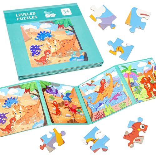 Kujinova Magnetische Puzzle, 73PCS Magnet Puzzle Beschäftigung, Magnete Puzzle Buchen für Kinder, Puzzle Dino Puzzle für Kinder, Reisespiele Kinder Lernmagnet Geschenk für den Roadtrip Flugzeug von Kujinova