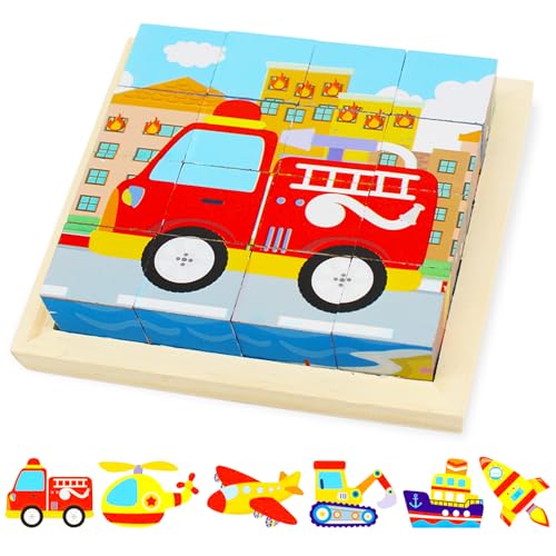 Kujinova Würfelpuzzle Holz, Bilderwürfel Puzzlespiele, 6 in 1 Tier-Motive Holzpuzzle Montessori Spielzeug, Lernspielzeug Holzspielzeug für Kinder ab 3 4 5 Jahren, Geschenk für Jungen und Mädchen (B) von Kujinova