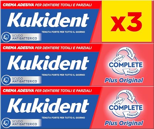 Kukident Klebecreme Complete Plus Original 35 g für Zahnfleisch und Teilzahn, leichter Minze-Geschmack, 3 Packungen von Kukident