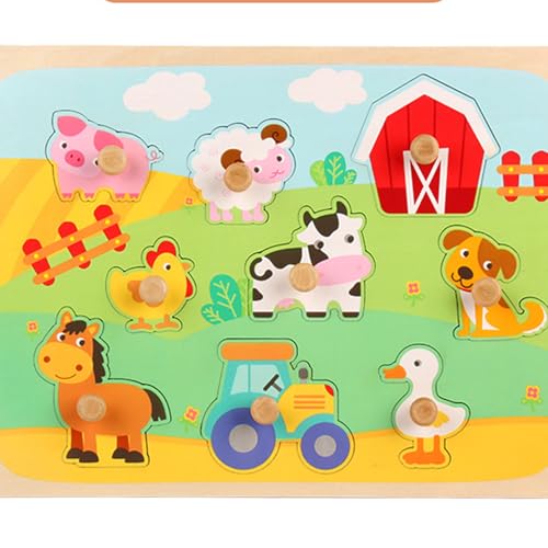 Kulveanju Holzpuzzle 1 Jahr, Montessori Kinder Puzzel mit Griff, Lernspielzeug Puzzle Kleinkind Spielzeug, Montessori Tiere Steckpuzzle Holz Spielzeug Geschenk für Baby 1 2 3 Jahr von Kulveanju