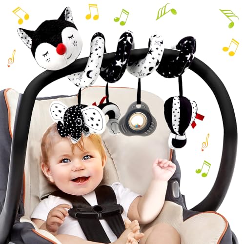 Kulveanju Kinderwagen Spielzeug Baby, Babyschale Autositz Bett Activity Spirale Spielzeug, Neugeborenen Schwarz Weiss Kontrast Spielzeug Geschenk für Mädchen & Junge 0 3 6 9 12 Monate, Fuchs von Kulveanju