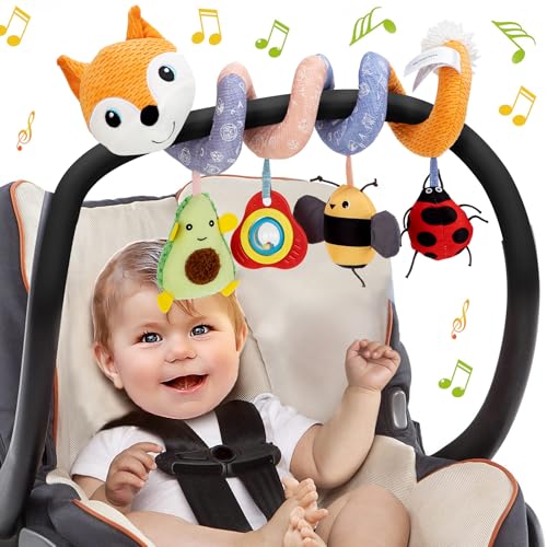 Kulveanju Kinderwagen Spielzeug Baby, Babyschale Autositz Bett Activity Spirale Spielzeug, Plüschtier Hänge Sensorik Spielzeug Geschenk für Neugeborenen Mädchen & Junge 0 3 6 9 12 Monate, Orange Fuchs von Kulveanju