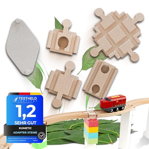 27 Stück Adapter-Steine KUMETIC Baumeister Set - in Holzoptik passend für Brio Schienen & Duplo® sowie alle übrigen Holzeisenbahnen + Klemmbausteine - Made in Germany von Kumetic