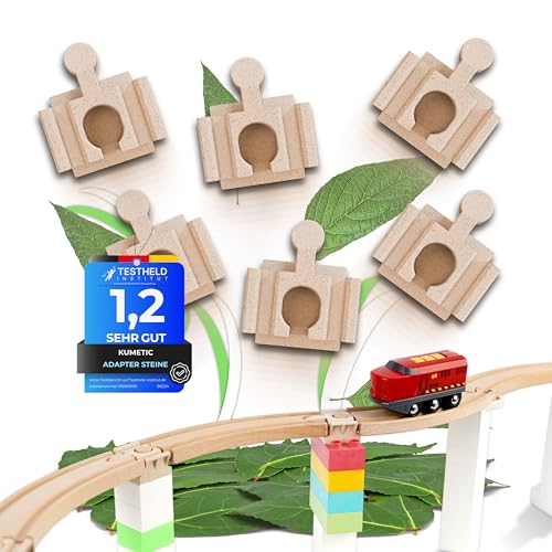 Kumetic 10 Stück Adapter Stein Holzoptik passend für Brio & Duplo - Holzeisenbahn + Klemmbaustein - Made in Germany (Erweiterungs-Set) von Kumetic