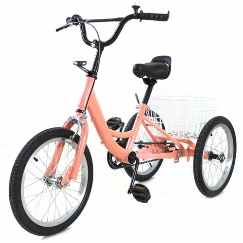 16 Zoll Kinderfahrrad,Fahrräder für Mädchen & Jugend 3 Räder Kinder Fahrrad,Dreirad mit Einkaufskorb für Fahrradwege und Verschiedene Straßen Geeignet Geschenk Für Kinder Hellorange von KumuJ