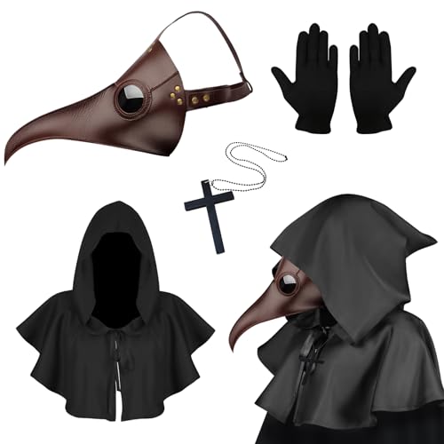 Kungfu Mall Plague Doctor Maske, Steampunk Lange Nase Vogelmaske, Halloween Vogel Schnabel Maske, Halloween Kostüm Requisiten Maske, Retro Leder Vogelmaske für Halloween Cosplay Party Requisiten von Kungfu Mall