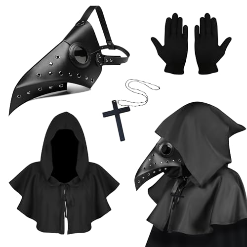 Kungfu Mall Plague Doctor Maske, Steampunk Lange Nase Vogelmaske, Halloween Vogel Schnabel Maske, Halloween Kostüm Requisiten Maske, Retro Leder Vogelmaske für Halloween Cosplay Party Requisiten von Kungfu Mall