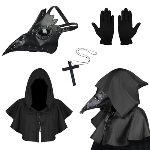 Kungfu Mall Plague Doctor Maske, Steampunk Lange Nase Vogelmaske, Halloween Vogel Schnabel Maske, Halloween Kostüm Requisiten Maske, Retro Leder Vogelmaske für Halloween Cosplay Party Requisiten von Kungfu Mall