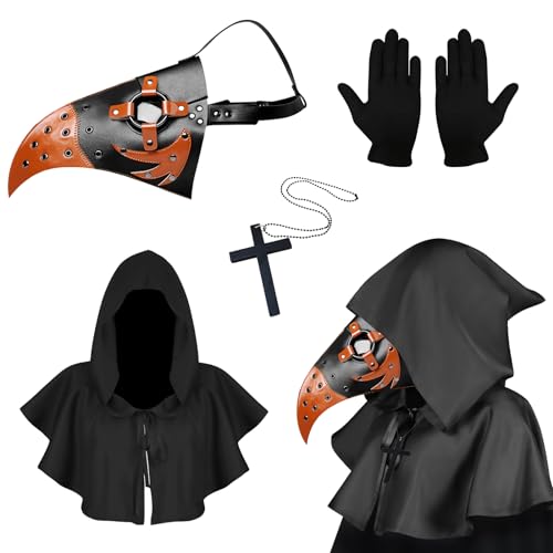 Kungfu Mall Plague Doctor Maske, Steampunk Lange Nase Vogelmaske, Halloween Vogel Schnabel Maske, Halloween Kostüm Requisiten Maske, Retro Leder Vogelmaske für Halloween Cosplay Party Requisiten von Kungfu Mall