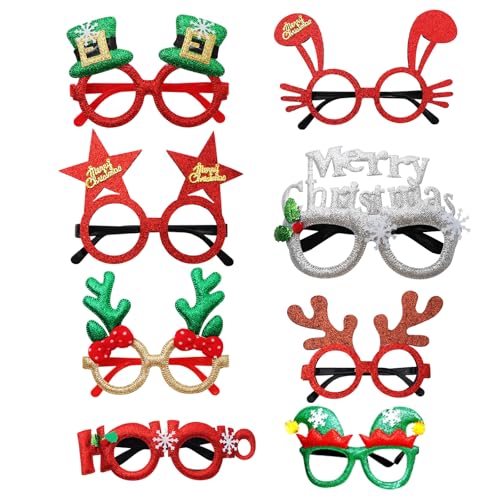 Weihnachten Glitzer Party Brille 8 Stück, Weihnachtsbrille Neuheit Dekorationen Weihnachten Brille Stirnband zu tragen, Xmas Glitzer Party Brille Lustige Weihnachten Foto Requisiten für Kinder Frauen von Kungfu Mall