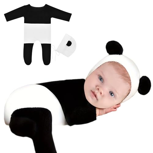 Kunyeah Baby-Fotografie-Requisite, niedlicher Panda-Body mit Hut, weicher Strampler für Neugeborene, für 0-3 Monate von Kunyeah