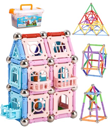 Kureny Magnetische Bausteine Pädagogische Bauklötze Set,328 Stück Magnetische Stöcke Blöcke, Magnetspielzeug Magneten Kinder,Ungiftiges Spielzeug 3D-Puzzle mit Aufbewahrungstasche von Kureny