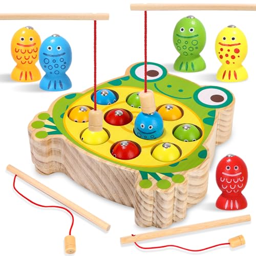 Kureny Montessori Wooden Toy,Magnetic Fishing Game from 2 Years Montessori Toy,Learning Fine Motor Skills Educational Games Motor Skills Toy Wooden Fishing Game for Children von Kureny