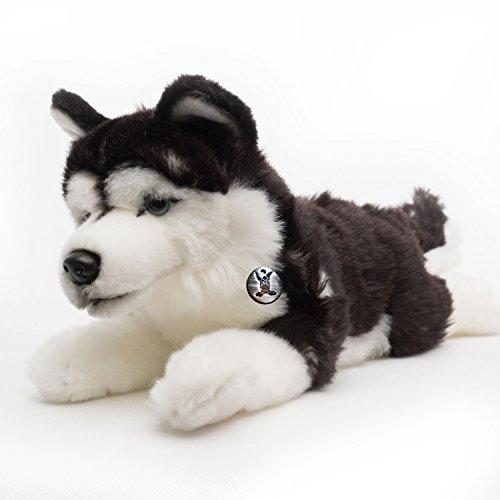 Husky Yukon Schlittenhund schwarz-weiß liegend Hund 29 cm Kuscheltier Plüschtier Hund Plüschhund von Kuscheltiere.biz