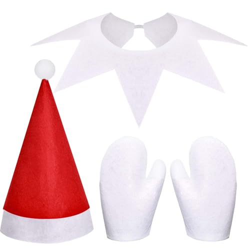 Kuscul Weihnachtselfenkostüm für Damen und Herren, Rot und Weiß, Elfenzubehör für Halloween, Weihnachten, Partyzubehör, 3 Stück von Kuscul