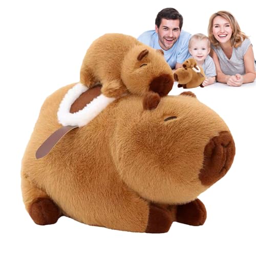 Kustimantu Capybara Puppe, Capybara Plüschspielzeug,Nettes Capybara Plüschkissen mit Baby | Sensorisches weiches Spielzeug, hugbierbar beruhigend nach Hause stickig, tierisches Schlaftkissen für von Kustimantu