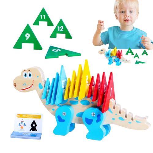 Kustimantu Hölzerne Dinosaurier -Rätsel, Dinosauriernummer Puzzle,Pädagogisches interaktives kreatives Puzzlespielzeug - Kinder Lernen Spiele, Mathematik -Vorschulspielzeug für Mädchen und im Alter von Kustimantu