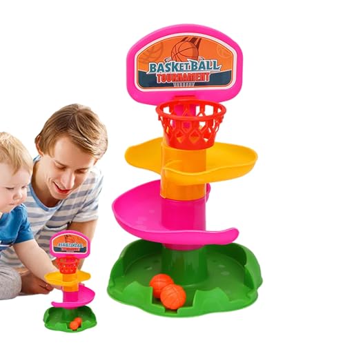 Kustimantu Rolling Ball Track Toy, Kids Ball Track Toy, Früher Bildung Basketball Rolling Toy, Desktop -Cartoon -Wurfkugel -Schiebeturm zum Festivalversammlung von Kustimantu