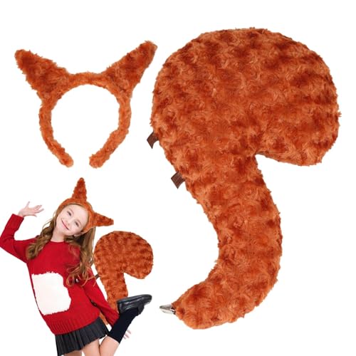 Kustimantu Tierkostüm, Stirnband Eichhörnchenohren und Schwanz – realistisches Cosplay-Kostüm, Plüsch-Zubehör für die Schule Zoo Kustimantu Tierkostüm, Stirnband Eichhörnchenohren und Schwanz – realistisches Cosplay-Kostüm, Plüsch-Zubehör für die Schule Zoo von Kustimantu