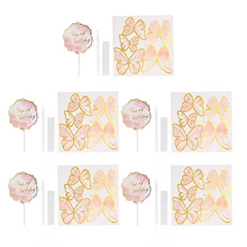 Kuuleyn 5 Packs 3D -Kuchen -Top -Set, alles Gute zum Geburtstag Kuchen -Topper, Schmetterlinge Cupcake Topper dreidimensionaler Effekt Anti -Deformation Gold Schmetterlinge von Kuuleyn