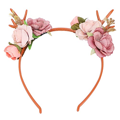 Kuuleyn Weihnachts-Hirschgeweih-Blumenkrone, Waldfeen-Haarband, modisches Rentiergeweih-Stirnband, Blumengirlande, Krone für Party, Cosplay, Hochzeit, Weihnachten (rosa oscuro) von Kuuleyn