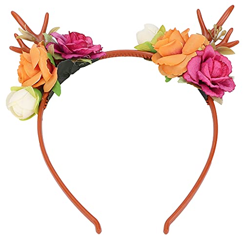 Kuuleyn Weihnachts-Hirschgeweih-Blumenkrone, Waldfeen-Haarband, modisches Rentiergeweih-Stirnband, Blumengirlande, Krone für Party, Cosplay, Hochzeit, Weihnachten (rosa roja) von Kuuleyn