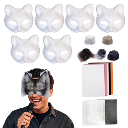 Kuxiptin Animal Masque Making Kit, Cat Masque Making Kit - 18x/set Funny Arts Crafts,Blank Cat Masque Set, Tierkostümzubehör zum Handwerk, Party, Halloween von Kuxiptin