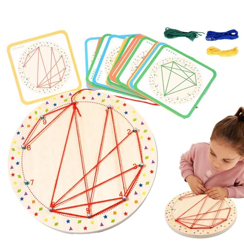 Kuxiptin Holz Geoboard,Geoboard - Fadenwickelspiel,Feinmotorik-Lernspielzeug für Mädchen und im Vorschulalter im Alter von 3–5 Jahren von Kuxiptin