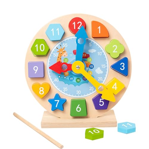 Kuxiptin Lehruhr für Kleinkinder, Holzuhrspielzeug - Interaktive Lernuhr - Pädagogische Uhr, Spielzeug aus Holz, magnetisches Design, Kindergartenspielzeug für den Heimkindergarten und die Grundschule von Kuxiptin