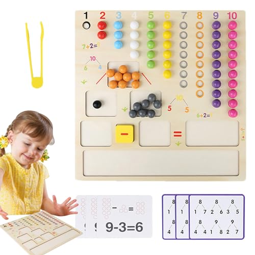 Kuxiptin Mathe-Perlenspielzeug für Kinder,Mathe-Perlenspielzeug für Kinder,Mathe-Spiel für Kleinkinder | Lern-Mathe-Spiele für Kinder, Holz-Regenbogenperlen-Zählspielzeug, Lerntafel für Kinder von Kuxiptin