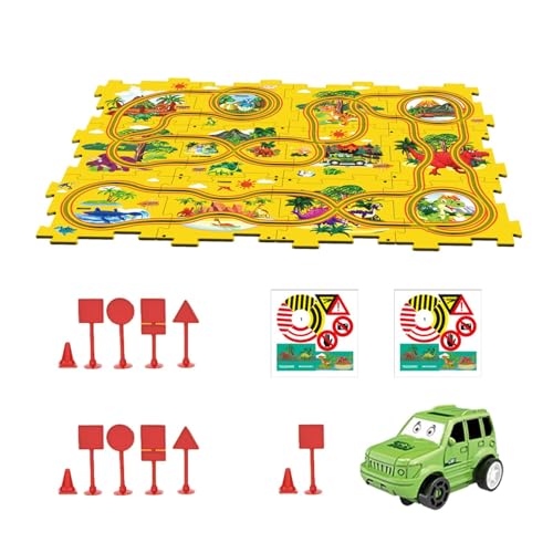 Kuxiptin Puzzle Rennautobahn - 27-teiliges -Autobahn-Puzzle - Multifunktionale Puzzle-Bahn, pädagogisches Kinderspielzeug für Bildung, Zuhause, Geburtstagsgeschenk ab 3 Jahren von Kuxiptin