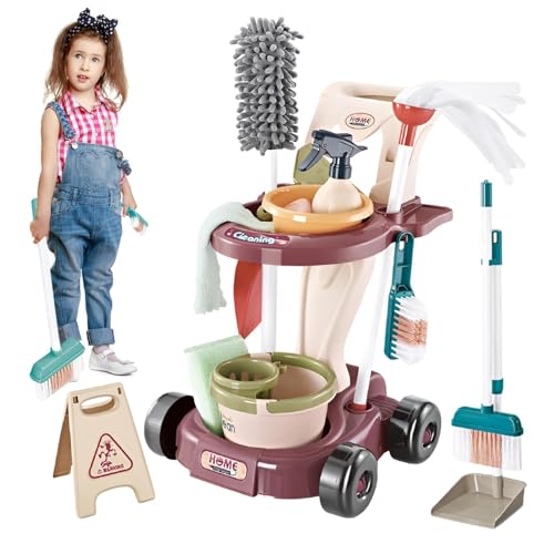 Kuxiptin Reinigungsset für Kleinkinder, Reinigungsset für Kinder,Pretend Home Cleaning Spielset | -Reinigungsspielzeug für Kinder, Besen- und Mopp-Set, Hausarbeits-Rollenspielspielzeug für und Mädchen von Kuxiptin