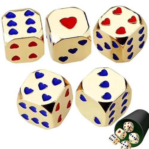 Kuxiptin Rollenspielwürfel,Herzwürfel, Herzmuster Brettspielwürfel, 6-seitige Tischspielwürfel, runde Eckwürfel, 6-seitig, 5X für Trinken, Unterhaltung, Mahjong-Spiele von Kuxiptin