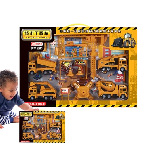 Kuxiptin Spielzeug-Bauwagen für Kinder,BAU-Spielfahrzeuge - Push-and-Go-Trägheits-Konstruktionsauto-Spielzeug - Fördert Fantasie und Kreativität. Druckguss-Spielfahrzeug-Set für Kinder ab 3 Jahren von Kuxiptin