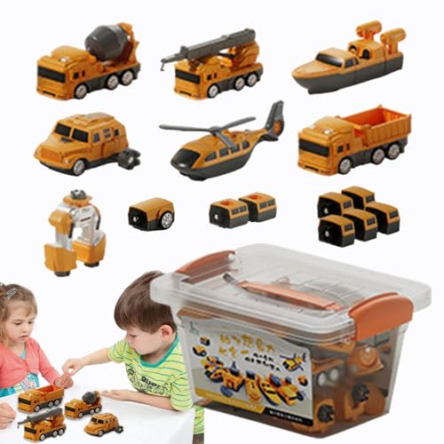 Kuxiptin Spielzeug zum Verwandeln von Fahrzeugen, Spielzeugauto zum Verwandeln - Zusammengebaute magnetische Spielzeug-Baufahrzeuge | Aufbewahrungsbox inklusive Sammelfiguren -Blöcke für Kindergarten, von Kuxiptin
