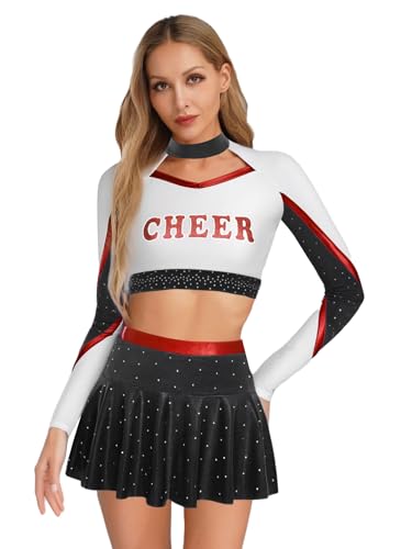Kvysinly Damen Cheerleading Kostüm Rundhals Oberteil Kontrast Tanktop A-linie Tanzrock Metallic Glockenrock Fasching Kostüm Schwarz Rot XXL Kvysinly Damen Cheerleading Kostüm Rundhals Oberteil Kontrast Tanktop A-linie Tanzrock Metallic Glockenrock Fasching Kostüm Schwarz Rot XXL von Kvysinly