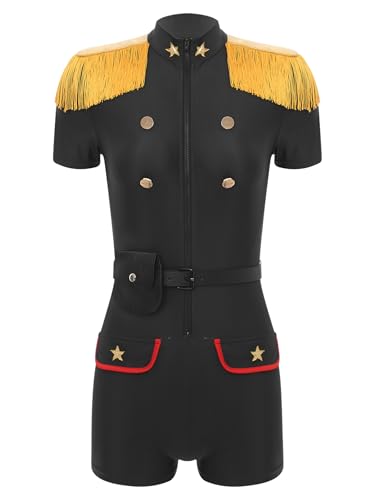 Kvysinly Damen Polizei Kostüm Polizistin Uniform Kurz Jumpsuit Overall + Gürtel + Geldbörse Polizei Cosplay Outfit Halloween Karneval Fasching Party Schwarz 3XL von Kvysinly