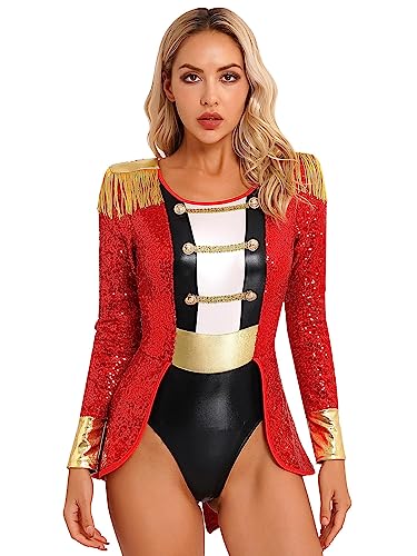 Kvysinly Damen Zirkus Kostüm Langarm Body Pailletten Bodysuit Glitzer Zirkus Body Jumpsuit Overall Ringmaster Kostüm Halloween Karneval Kostüm Rot L Kvysinly Damen Zirkus Kostüm Langarm Body Pailletten Bodysuit Glitzer Zirkus Body Jumpsuit Overall Ringmaster Kostüm Halloween Karneval Kostüm Rot L von Kvysinly