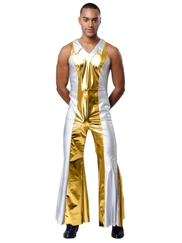 Kvysinly Glänzende Metallische Kombination Ärmelloses Discokostüm Der er Jahre Holographischer Bodysuit Für Herren Rave Clubwear Gold XXL Kvysinly Glänzende Metallische Kombination Ärmelloses Discokostüm Der er Jahre Holographischer Bodysuit Für Herren Rave Clubwear Gold XXL von Kvysinly