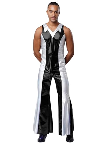 Kvysinly Glänzende Metallische Kombination Ärmelloses Discokostüm Der er Jahre Holographischer Bodysuit Für Herren Rave Clubwear Schwarz XXL Kvysinly Glänzende Metallische Kombination Ärmelloses Discokostüm Der er Jahre Holographischer Bodysuit Für Herren Rave Clubwear Schwarz XXL von Kvysinly