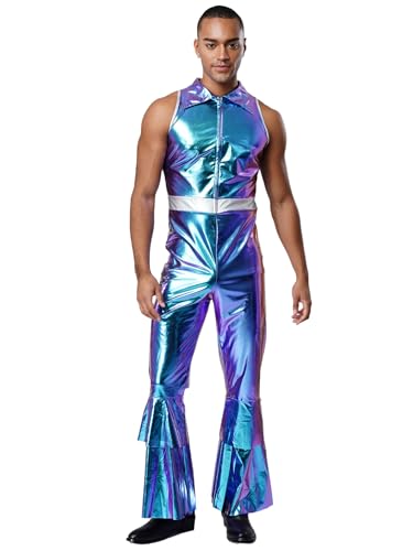 Kvysinly Glänzender Metallischer Anzug Für Herren er Jahre Disco Kostüm Holographisches Unterhemd Bodysuit Karneval Halloween Clubwear Blau XXL Kvysinly Glänzender Metallischer Anzug Für Herren er Jahre Disco Kostüm Holographisches Unterhemd Bodysuit Karneval Halloween Clubwear Blau XXL von Kvysinly