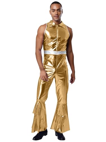 Kvysinly Glänzender Metallischer Anzug Für Herren er Jahre Disco Kostüm Holographisches Unterhemd Bodysuit Karneval Halloween Clubwear Gold XL Kvysinly Glänzender Metallischer Anzug Für Herren er Jahre Disco Kostüm Holographisches Unterhemd Bodysuit Karneval Halloween Clubwear Gold XL von Kvysinly
