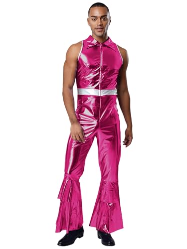 Kvysinly Glänzender Metallischer Anzug Für Herren er Jahre Disco Kostüm Holographisches Unterhemd Bodysuit Karneval Halloween Clubwear Pink XL Kvysinly Glänzender Metallischer Anzug Für Herren er Jahre Disco Kostüm Holographisches Unterhemd Bodysuit Karneval Halloween Clubwear Pink XL von Kvysinly