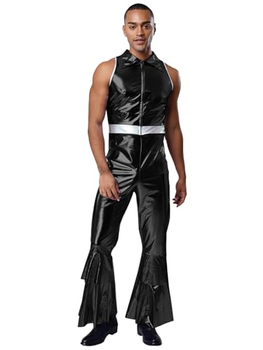 Kvysinly Glänzender Metallischer Anzug Für Herren er Jahre Disco Kostüm Holographisches Unterhemd Bodysuit Karneval Halloween Clubwear Schwarz XL Kvysinly Glänzender Metallischer Anzug Für Herren er Jahre Disco Kostüm Holographisches Unterhemd Bodysuit Karneval Halloween Clubwear Schwarz XL von Kvysinly